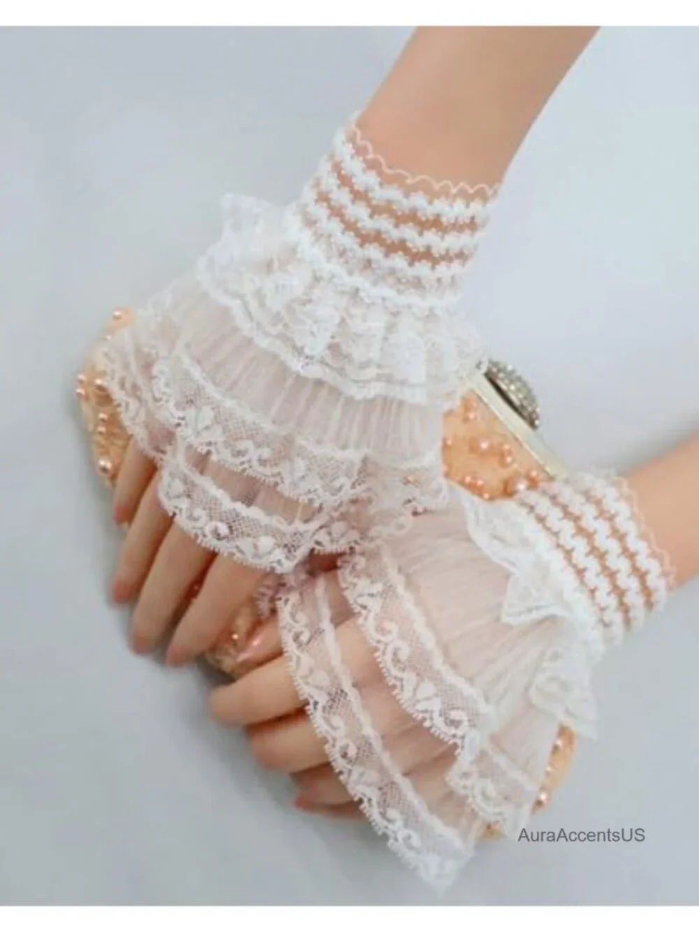 Lace Detachable Wristband Gloves Hand Sleeve Pleated Bridal Accessory